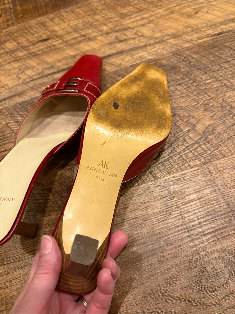 Anne Klein Red Leather Buckle-Front Slip-On Mules - Picture 5 of 5